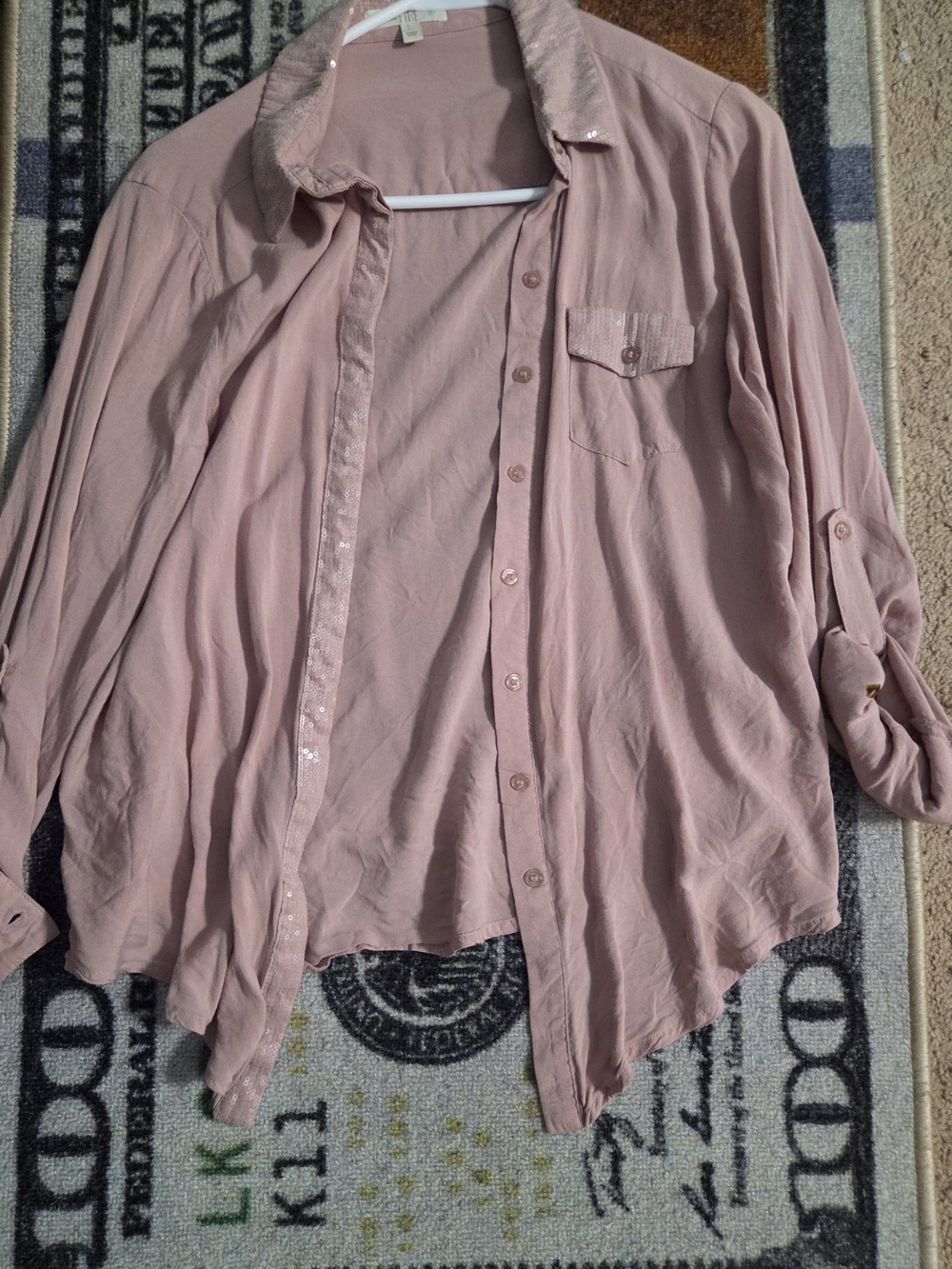 love, Fire Dusty Pink Button-Front Long Sleeve Blouse